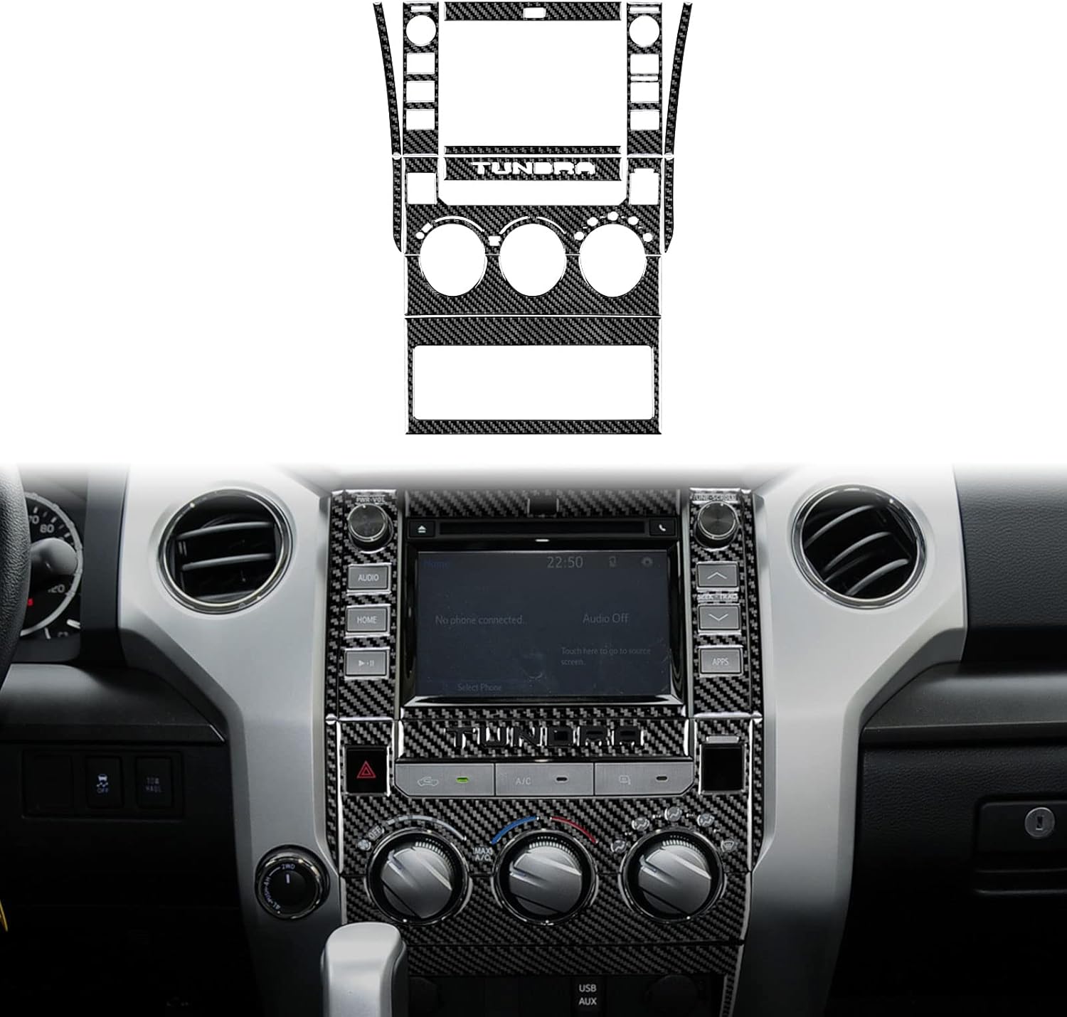 JUPIZEUS Carbon Fiber, Compatible with Toyota, Center Control Navigation Screen Panel Sticker for Toyota Tundra 2014 2015 2016 2017 2018 2019 2020 2021 (Type B - 2knobs, Black)