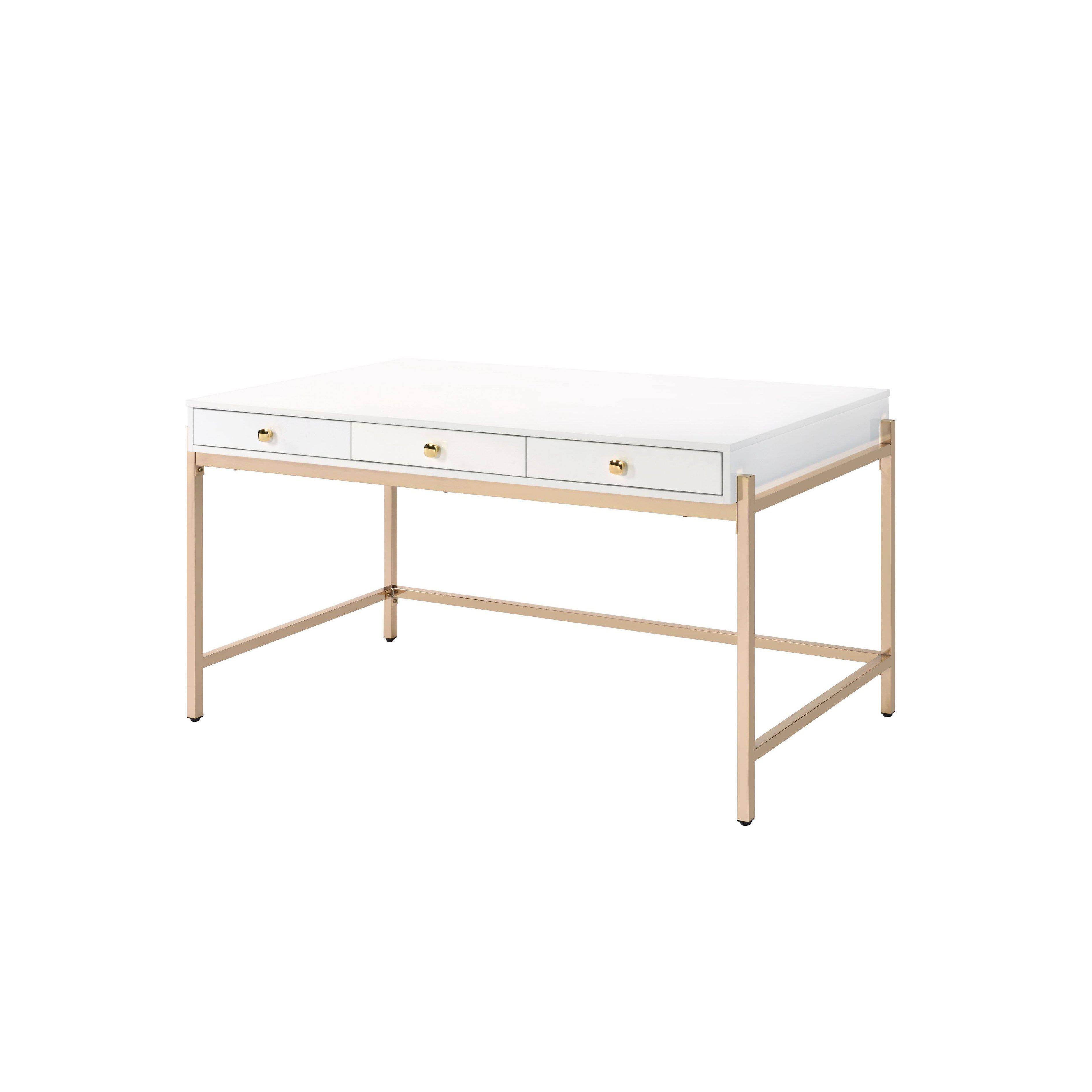 Acme Ottey Desk High Gloss White Gold