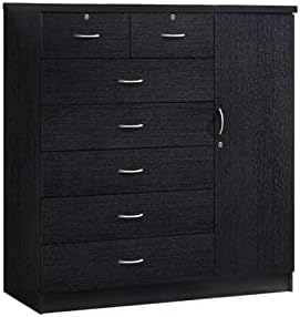 Pemberly Row Tall 7 Drawer Chest with 2 Locking Drawers and Garment Rod or Extra Storage in Black