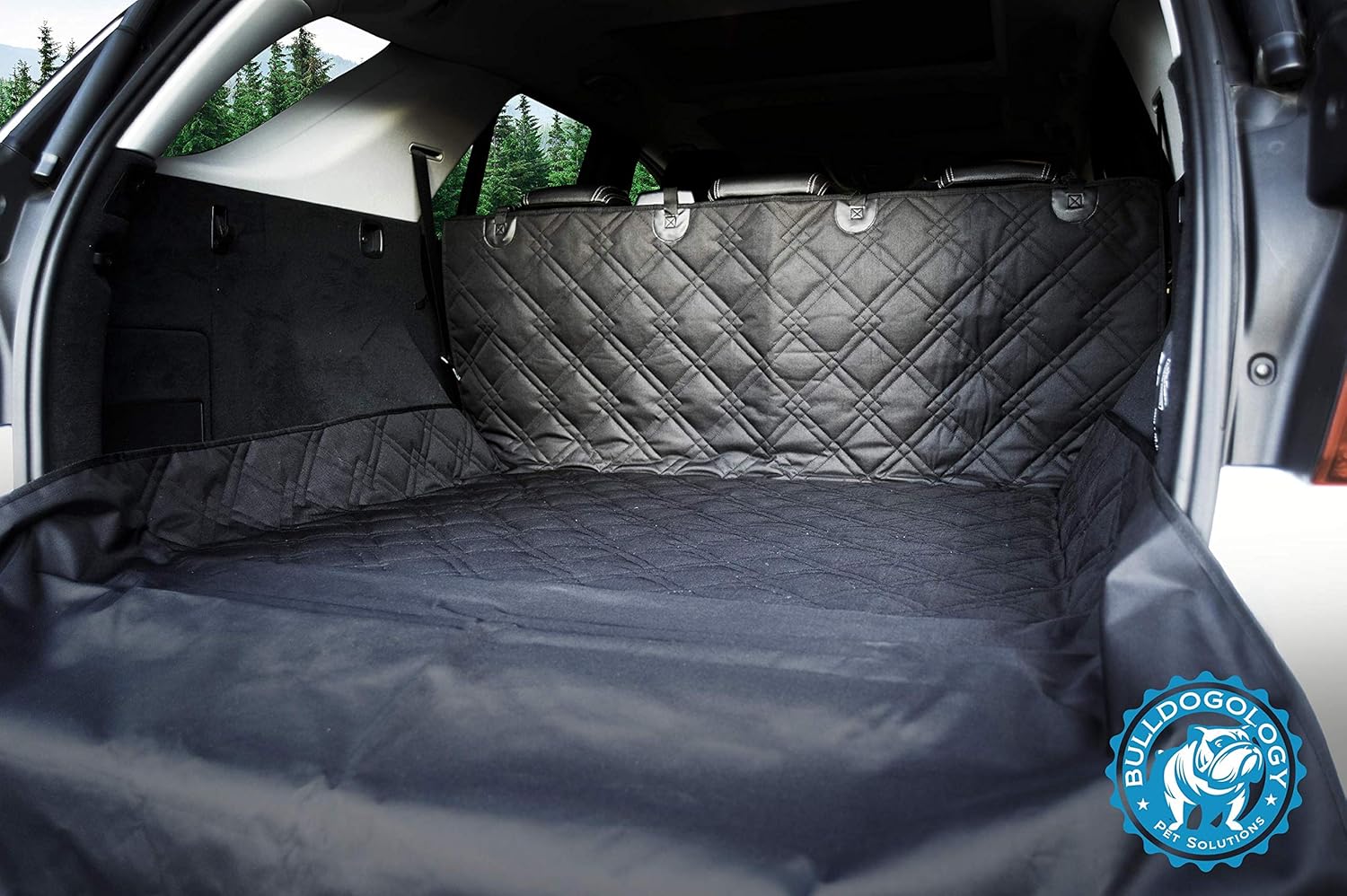 Bulldogology Premium SUV Cargo Liner Seat Cover for Dogs - Heavy Duty Durability, Waterproof, Nonslip Backing, Washable, with Bumper Flap Protection (Large, Black) Pack of 2