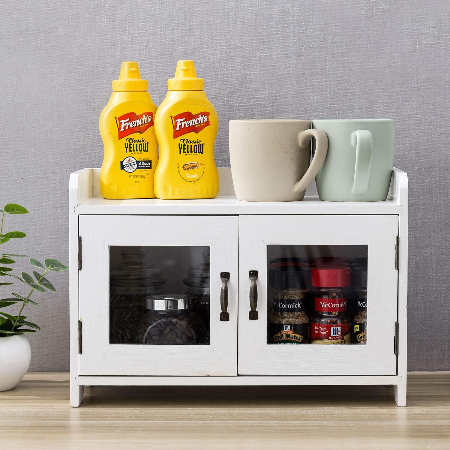 MyGift Antique White Wood Kitchen & Bathroom Countertop Mini Cabinet Organizer Pack of 2