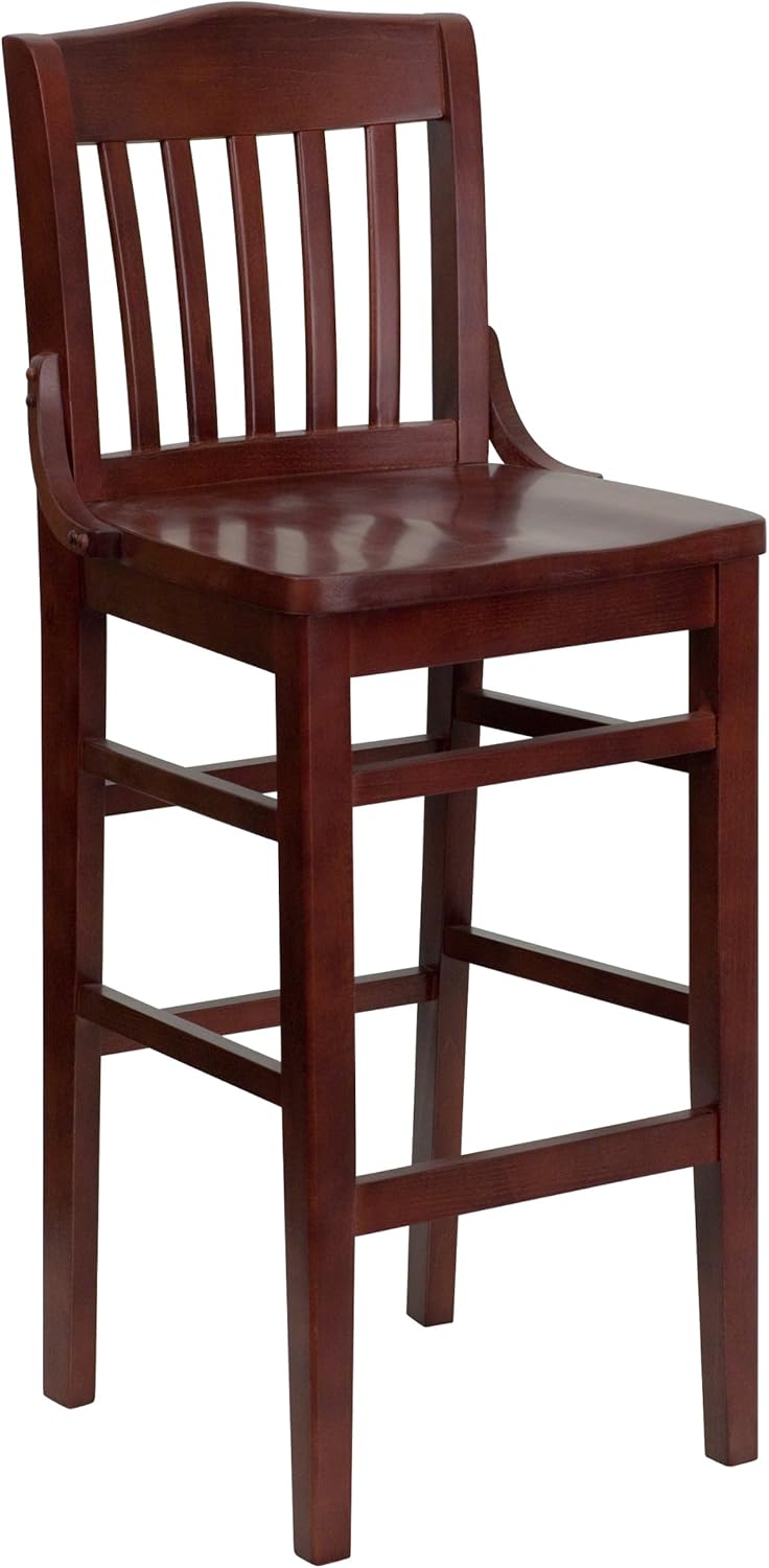 Flash Furniture HERCULES Series School House Back Mahogany Wood Restaurant Barstool