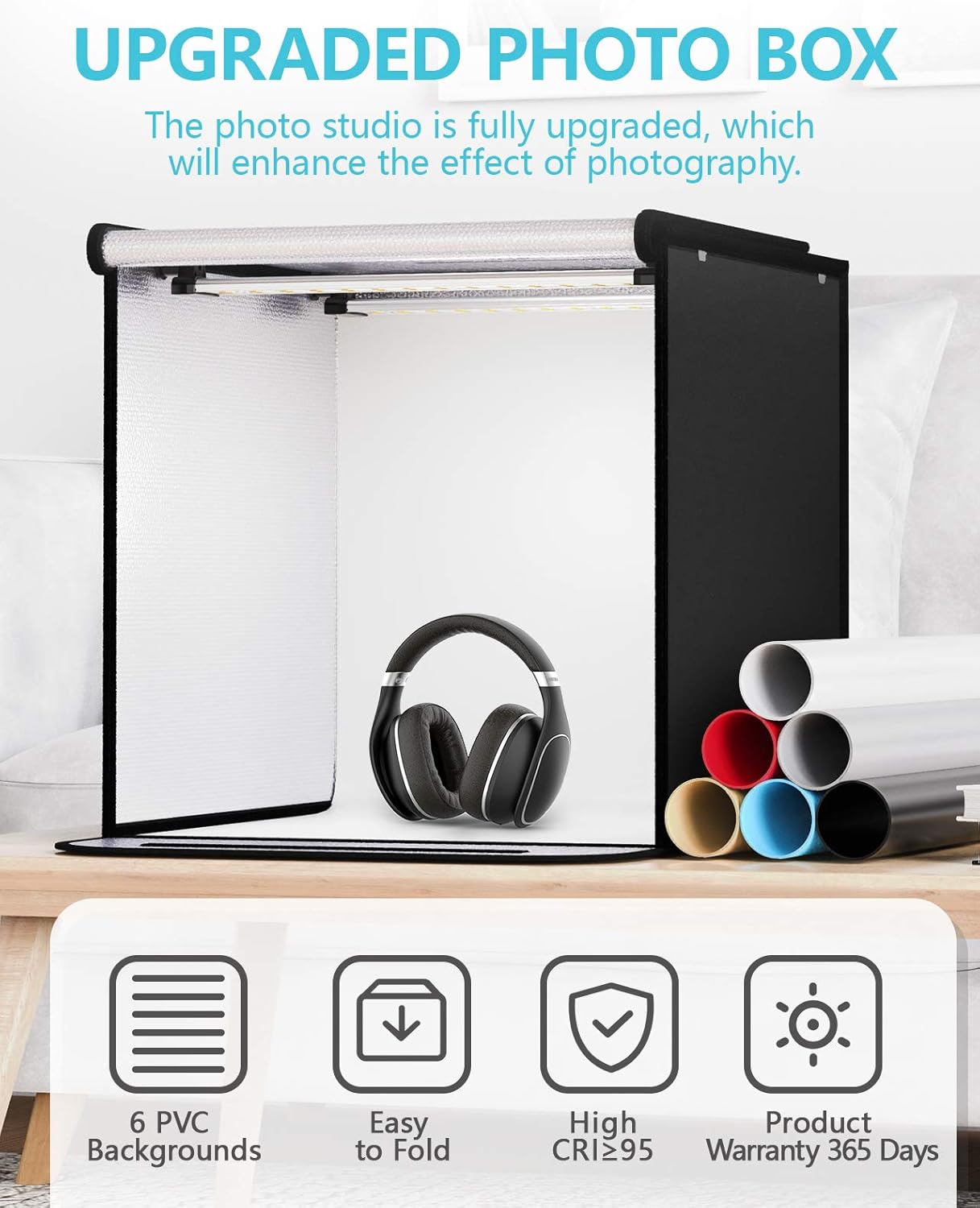 Photo Light Box, SAMTIAN Portable 16x16x16 Inches Photography Studio Light Box Shooting Tent Tabletop Photography Lighting Kit with 6 Background Papers and Brightness Dimmer for Photography Pack of 2