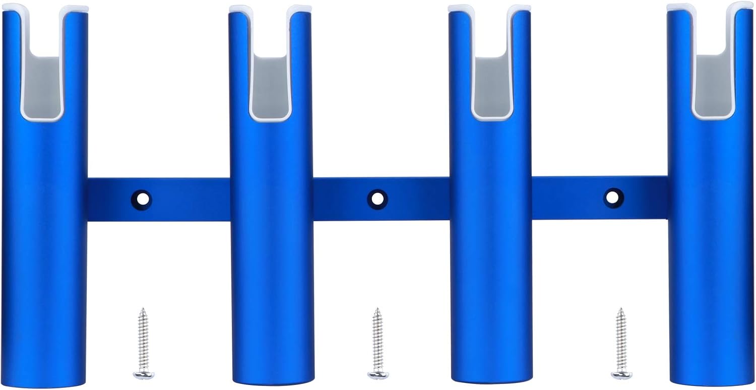 Blue Aluminium Fishing Rod Holder 4 Linked Tubes Wall-Mounted Rod Pod Rack for Marine Boat Yacht Camper RV
