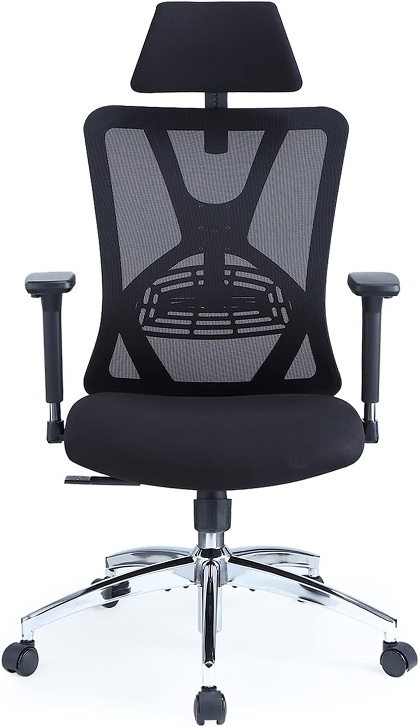Ticova Ergonomic Office Chair - High Back Desk Chair with Adjustable Lumbar Support, Headrest & 3D Metal Armrest - 130&deg; Rocking Mesh Computer Chair