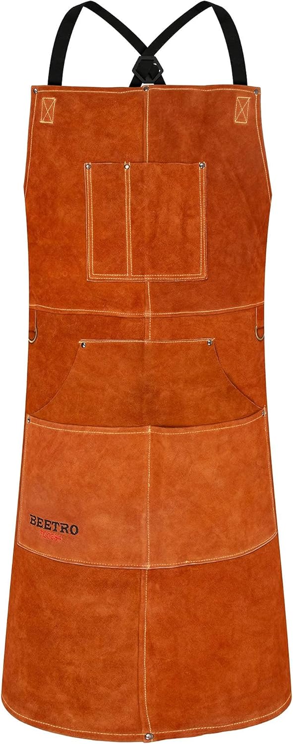 BEETRO Leather Welding| Woodworking| Forging| Heavy Duty| Shop Apron 6 Pockets Heat & Flame Resistant Pack of 2