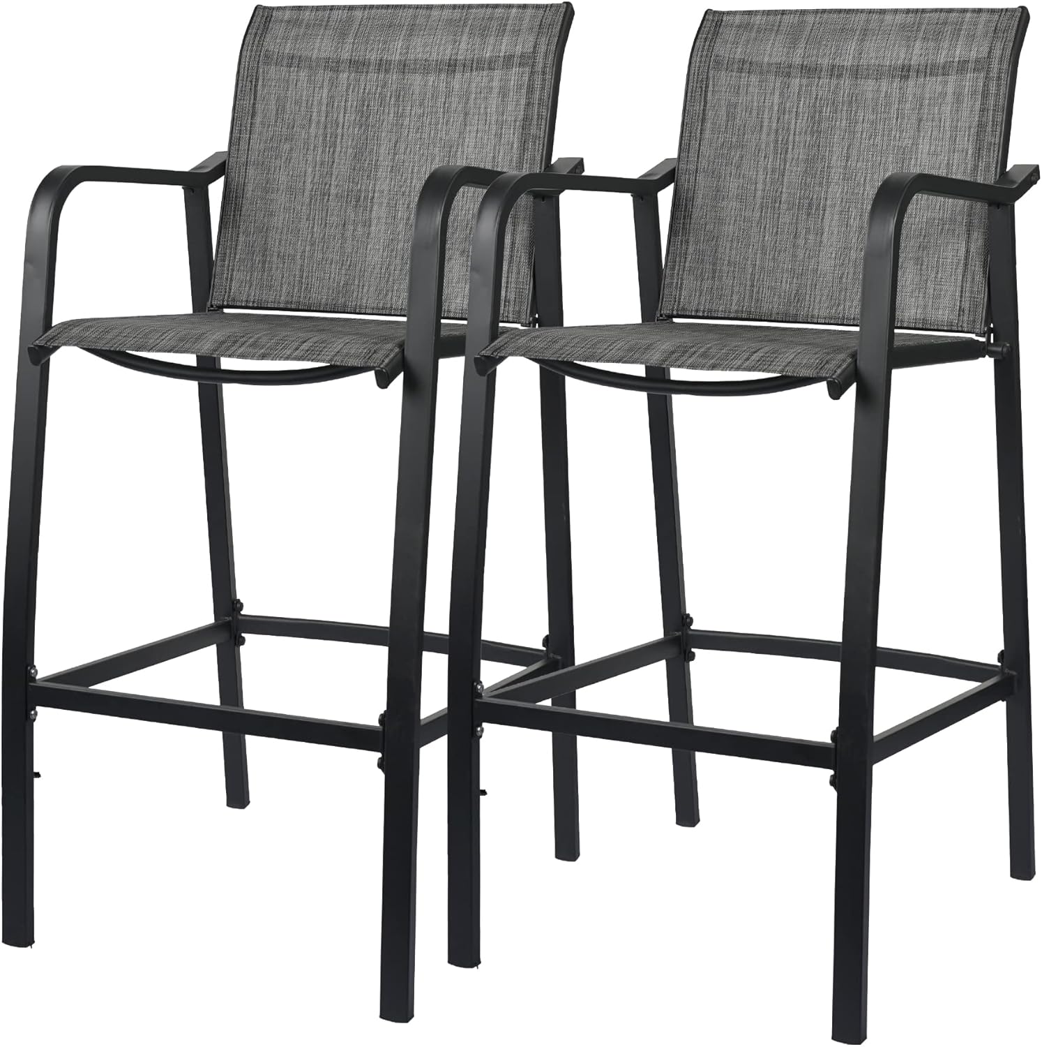 Sundale Outdoor Bar Stools Set of 2, 2 Piece Metal Tall Bar Stool, Patio Textilene Bar Height Chairs with Arms, High Top Patio Bar Chairs, Patio Seating Bar Stools - Black