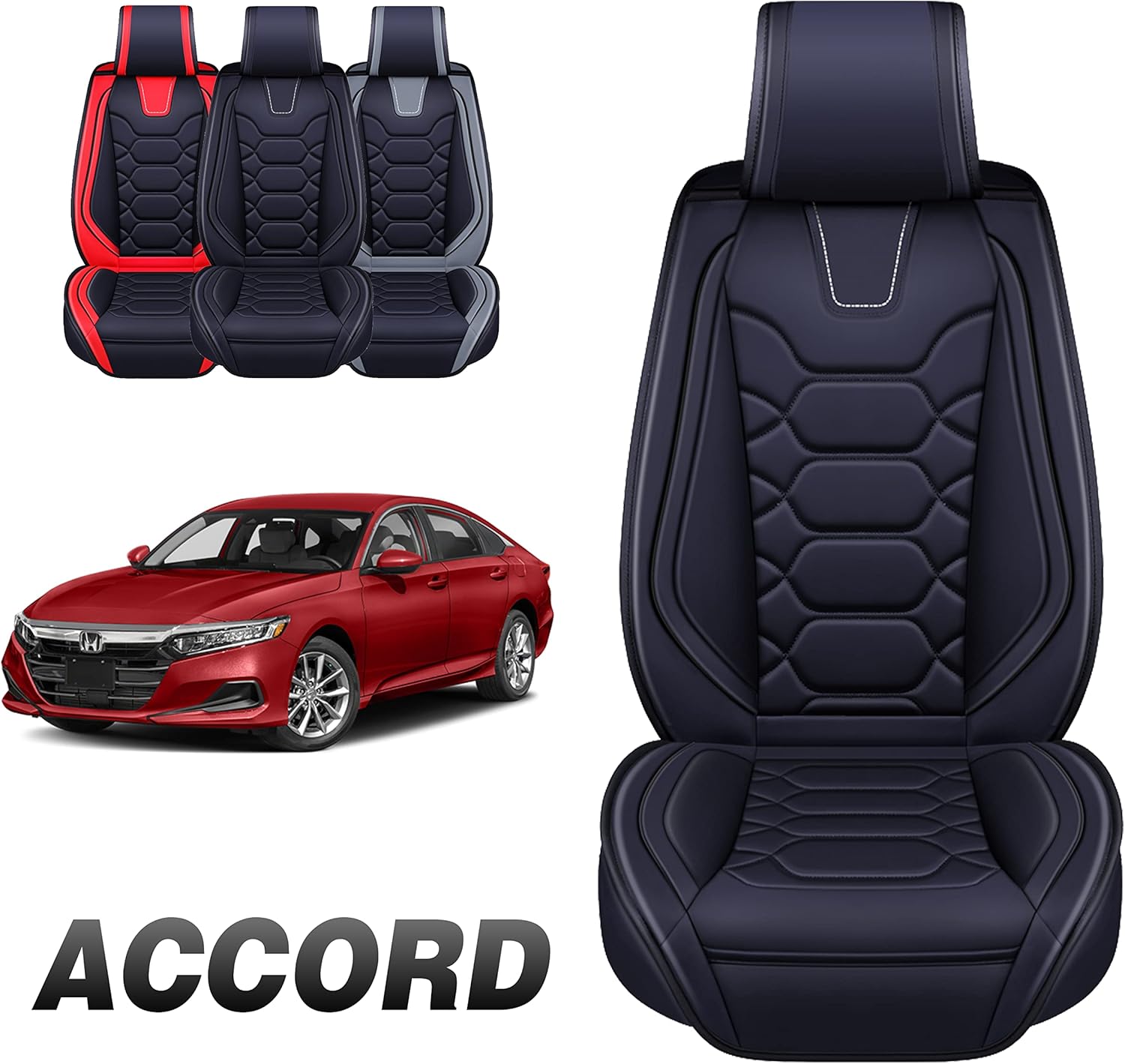Oasis Auto Custom Leather Seat Covers Compatible with Honda Accord 2013-2023 (Front Pair, Black&Gray)