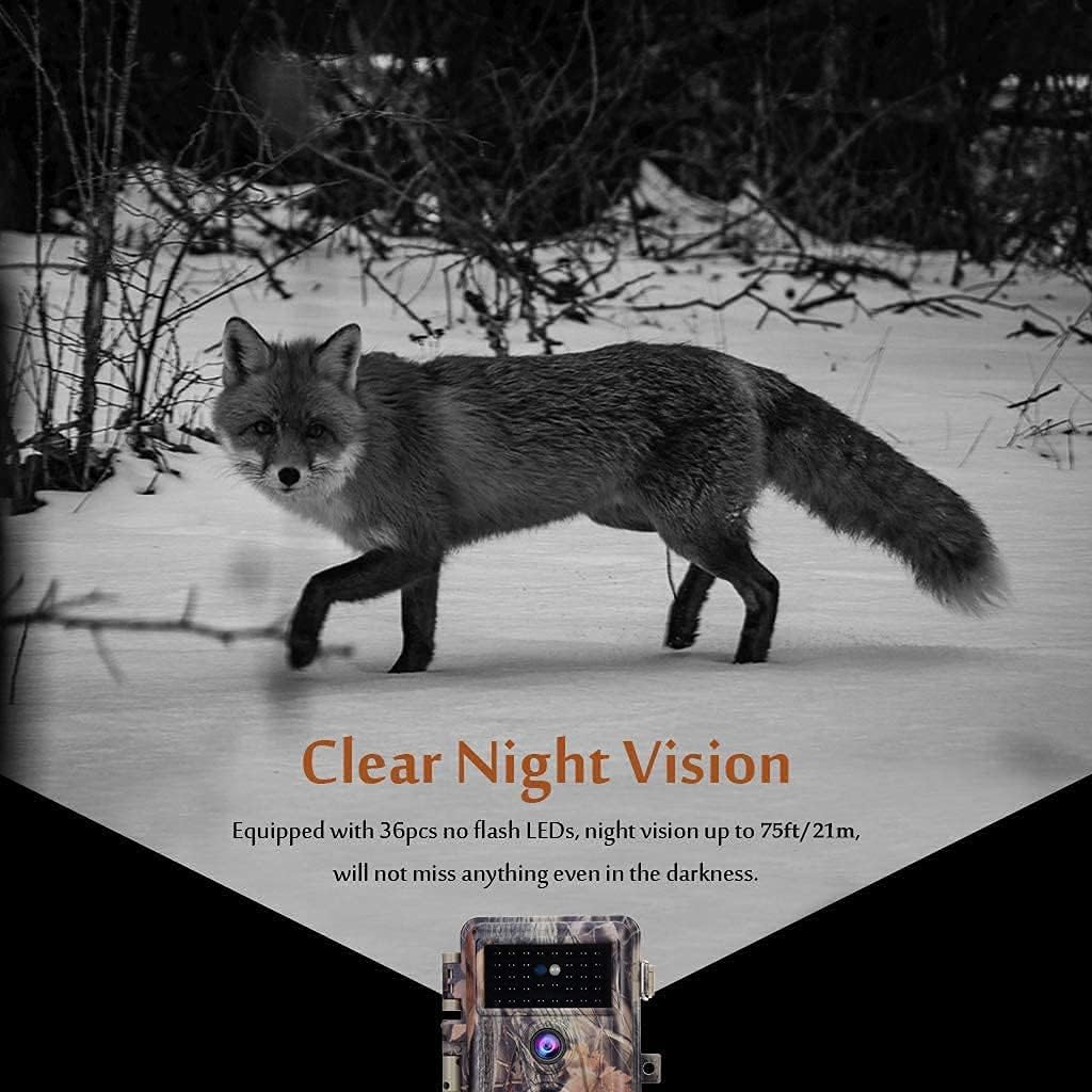 Game Trail Deer Camera with Night Vision 24MP HD 1296P H.264 MP4 Video Hunters Wildlife Hunting Cam No Glow IR Motion Sensor Activated IP66 Waterproof & Password Protected Photo & Video Model