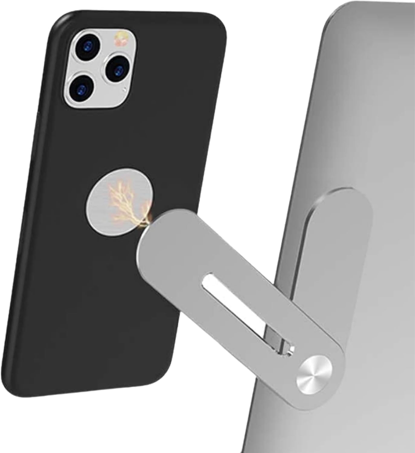 Aporia - Side-by-Side Easy Viewing Magnetic Phone Mount for Laptop Computer Monitor | Foldable Screen Monitor Extender Attach Extra Arm | Made of Aluminum Alloy with Strong Magnet (Silver)