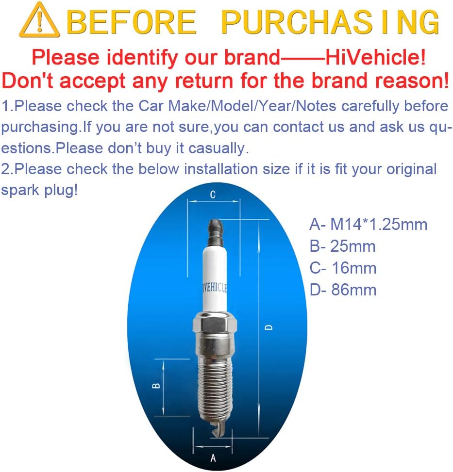 HiVehicle Iridium Spark Plug 41-114 12622441 Automobile spark plugs for GM,Chevrolet,for Cadillac,Pack of 8