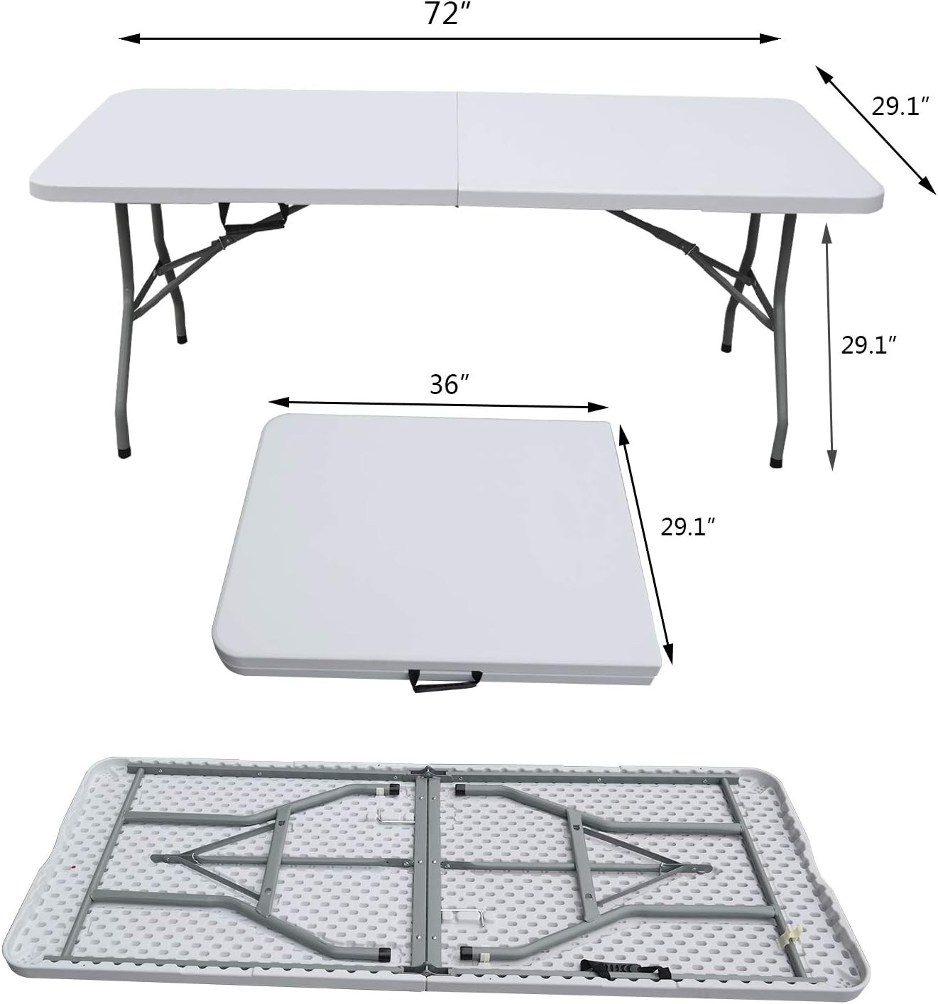Rinboat 6 Foot Folding Utility Table, White Plastic Dinner Table for Picnic, Camping, Party, 1-Pack