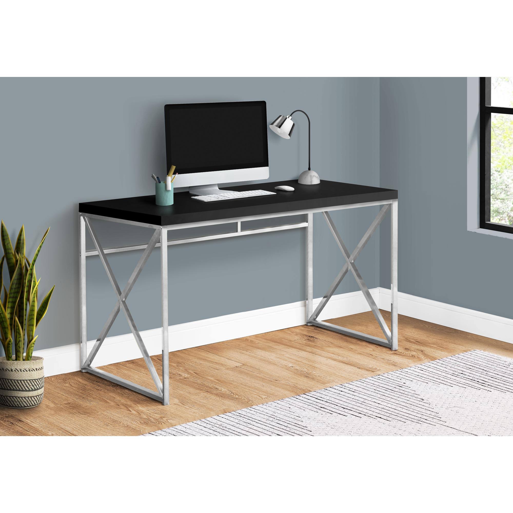 Monarch Specialties Computer Desk, Contemporary Home u0026 Office Desk, Scratch-Resistant, 48&rdquo; L, Black Top, Chrome Legs
