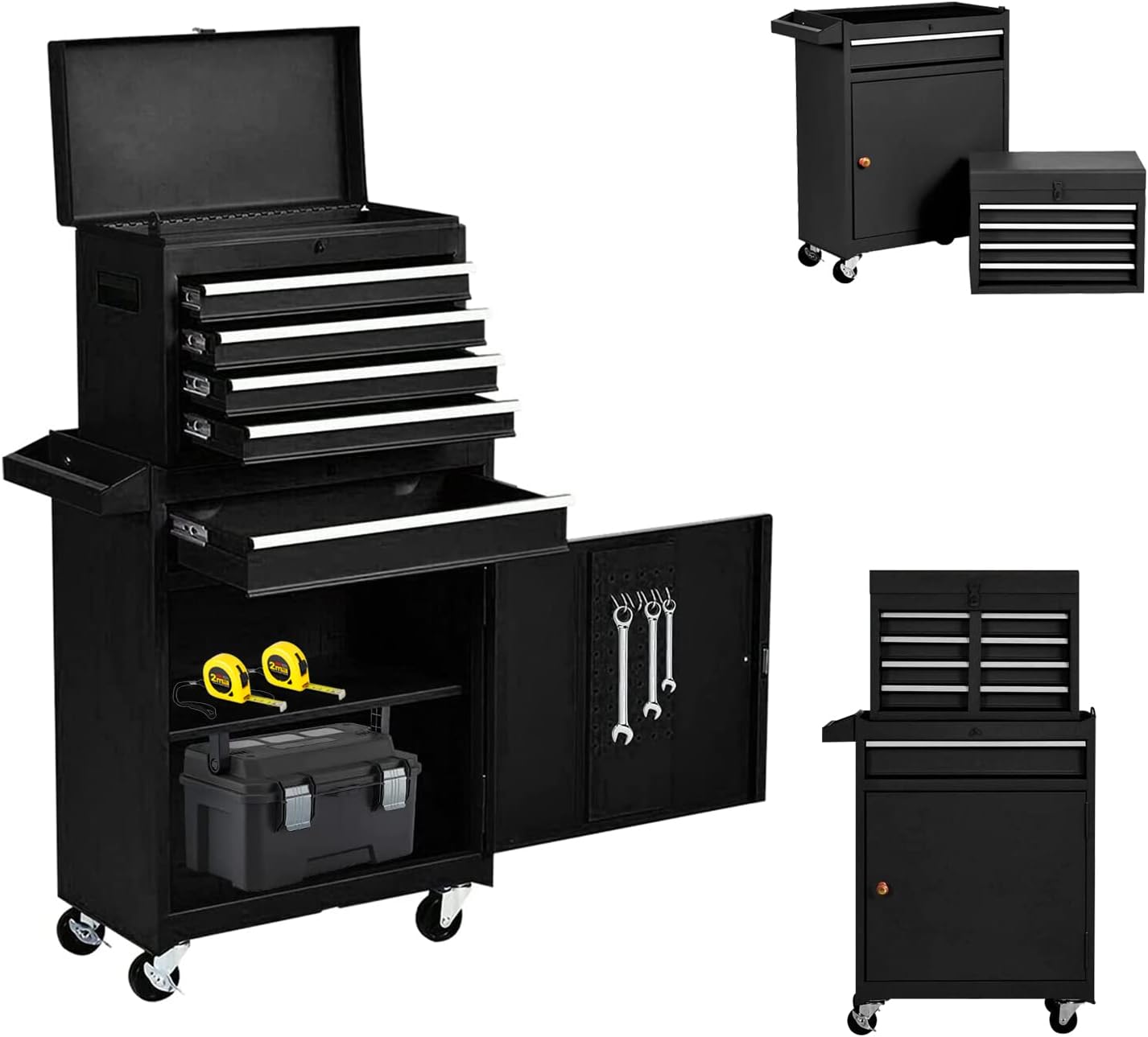 DUSACOM 5-Drawer Rolling Tool Chest, Removable High Capacity Toolbox Organizers, Lockable Tool Box Tool Storage Cabine with Drawers and Wheels for Workshop and Warehouse (Orange)