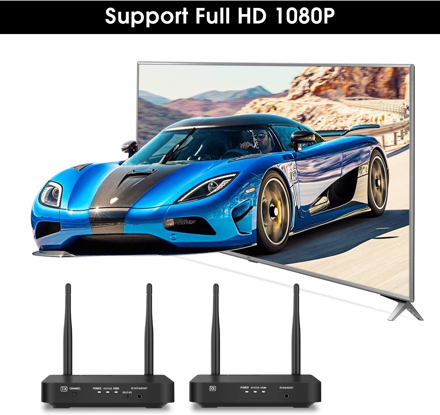 Wireless HDMI Extender with Loop Out, WiFi Transmitter and Receiver Kit 328ft (100m) Low Latency Support 1080p@60Hz with IR Passback for Projector Church Monitor Home Theater