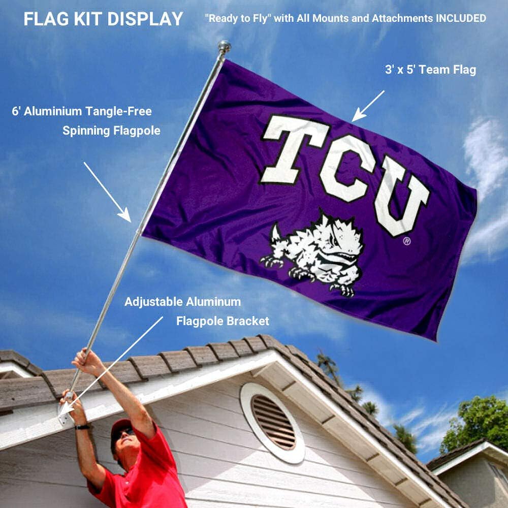 College Flags & Banners Co. Texas Christian Horned Frogs Flag with Pole and Bracket Kit