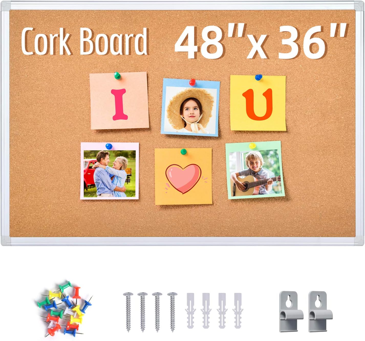 2 in 1 White Board Cork Board Combo, Magnetic Dry Erase Board 48 x 36, Bulletin Board, Aluminium Frame White Board for Wall with Removable Marker Tray, 1 Eraser, 2 Pens, 6 Magnets, and 16 Push Pins Pack of 2