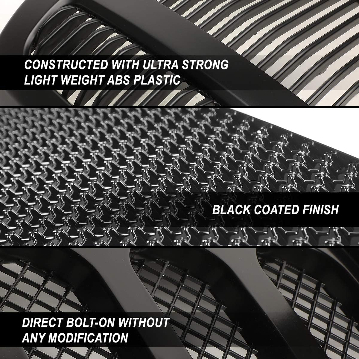 Badgeless Vertical Fence Front Hood Bumper Grille Compatible with Ford F150 04-08, Glossy Black