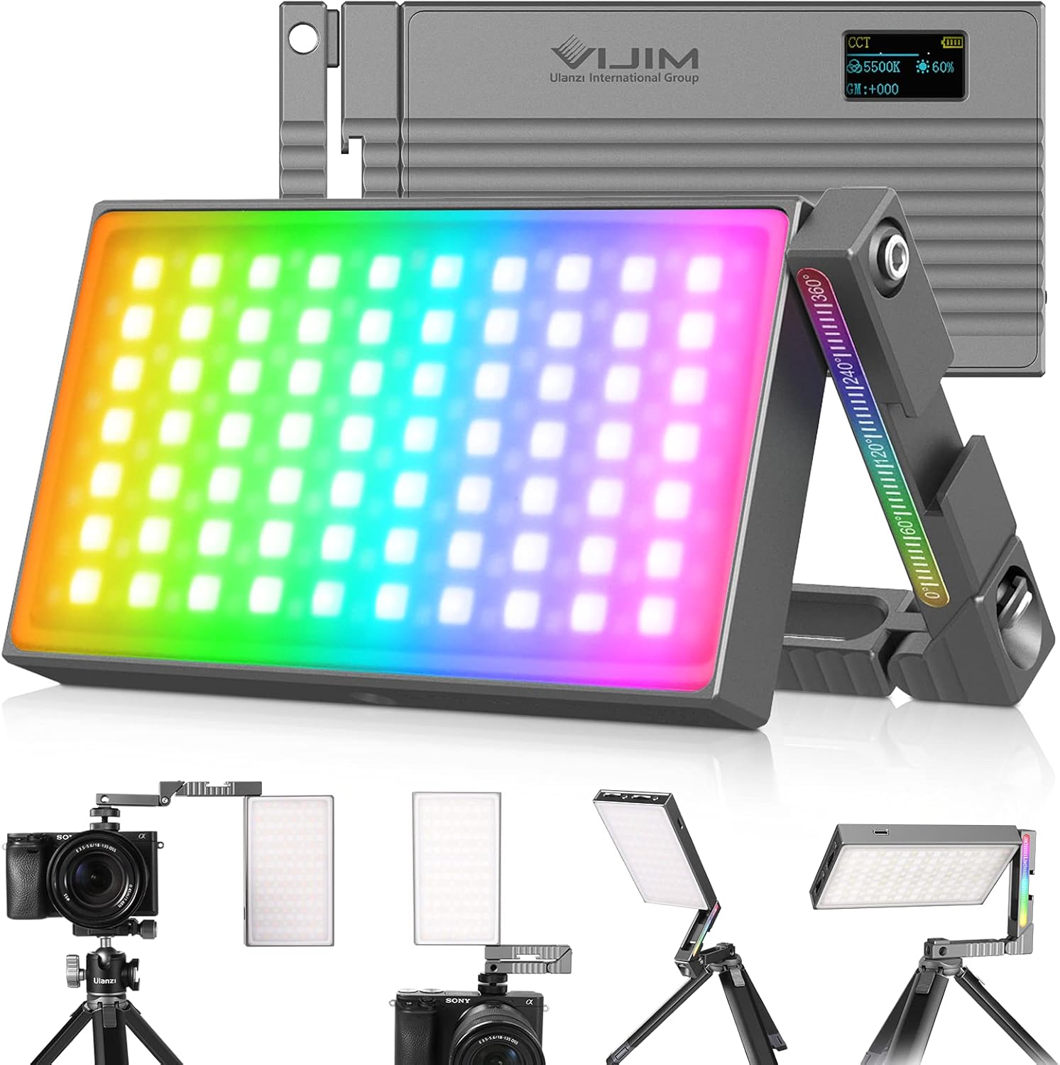 ULANZI RGB Video Light, R70 LED Camera Light Panel Built-in 5000mAh Rechargeable Battery, CRI≥95 2700-8500K Dimmable Photography Lighting 360 Full Color 20 Light Effects Support Magnetic Attraction Pack of 2