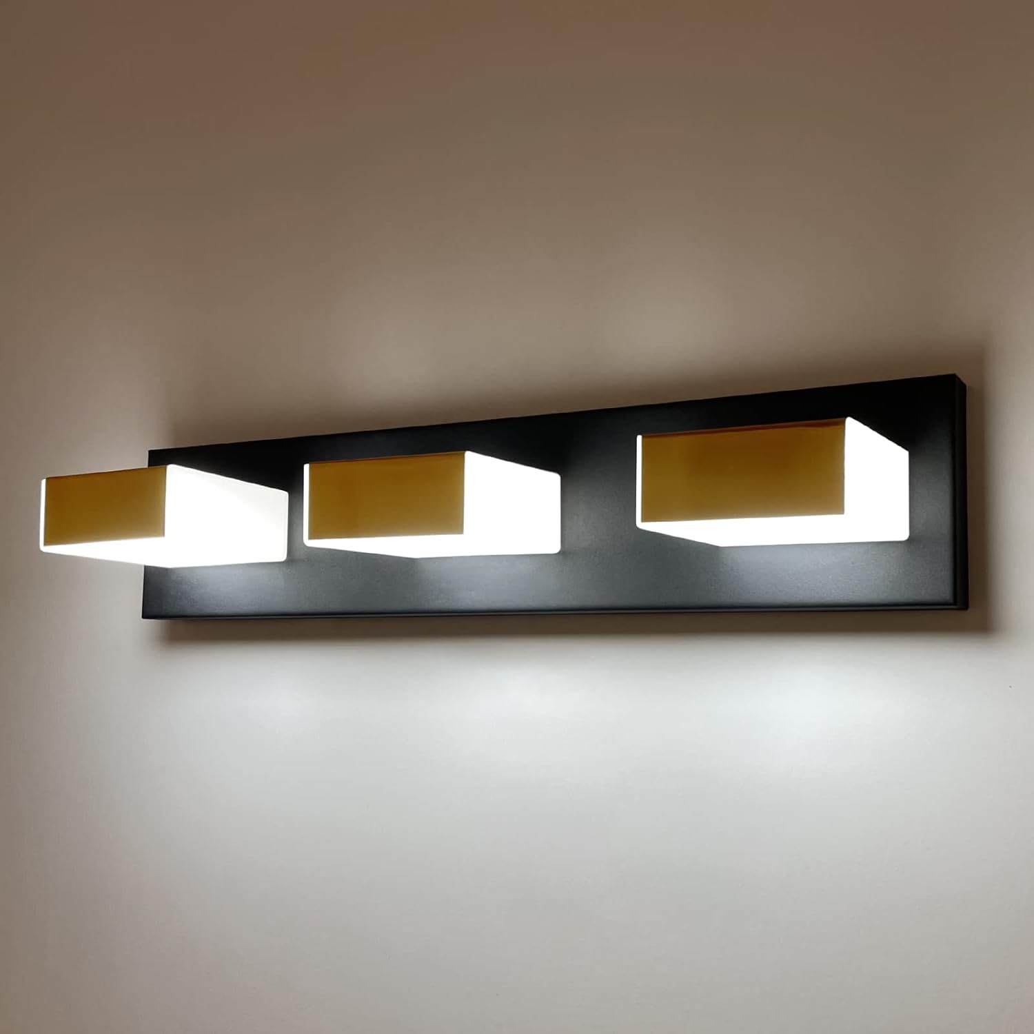 OKELI Bathroom Light Fixtures 3 Light 360&deg;Rotatable Black Bathroom Vanity Light Gold Bathroom Lights Over Mirror Dimmable 6000K Cool White 18W ETL Listed NO: 5014735