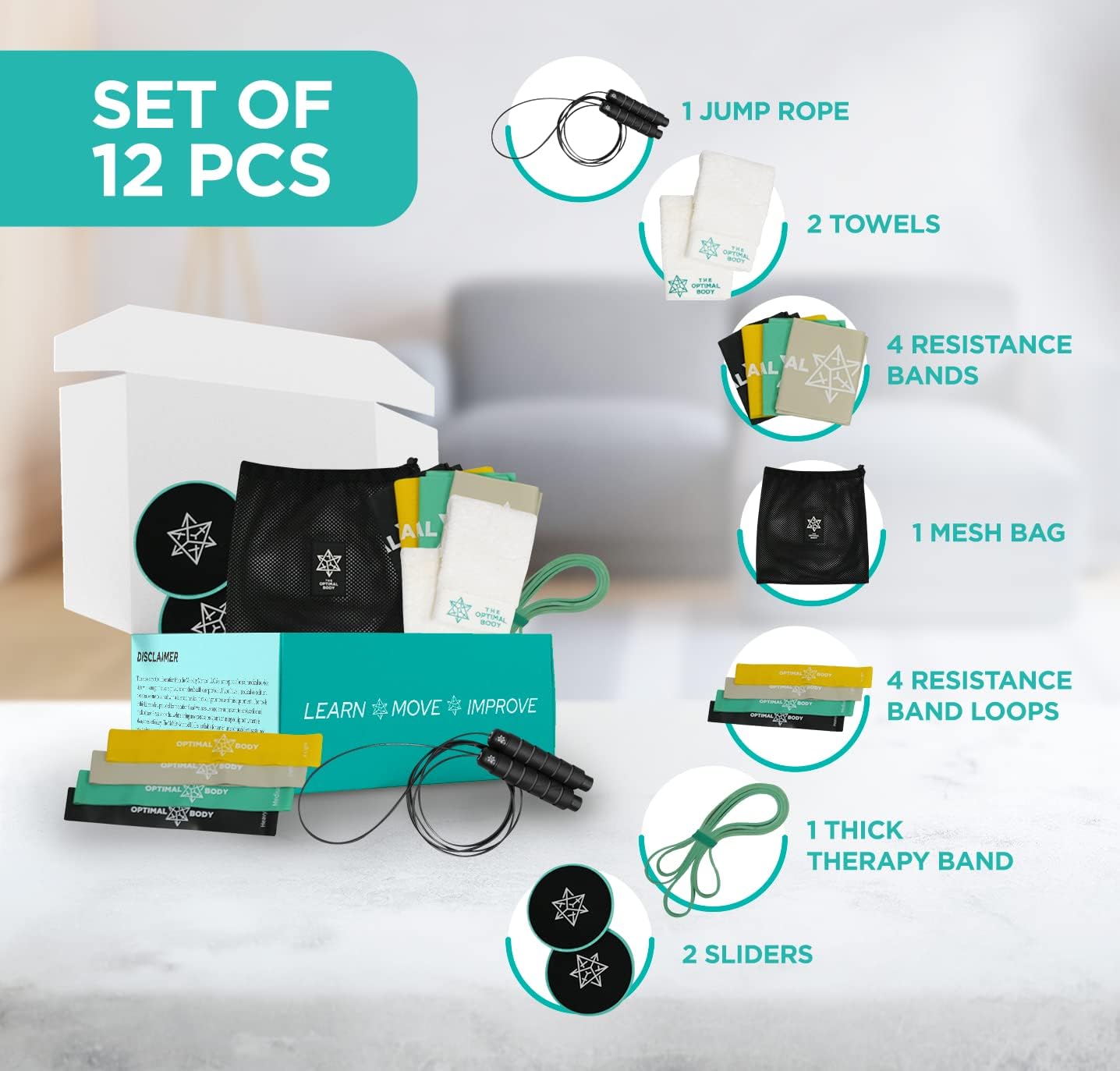 12 pcs Physical Therapy Resistance Bands, Resistance Band Loops, Pull up Band, Jump Rope & Sliders. Reduce Pain, Improve Flexibility and Strength. Bonus: Free Back Plan incl. by Dr. Jen Fraboni, PT.