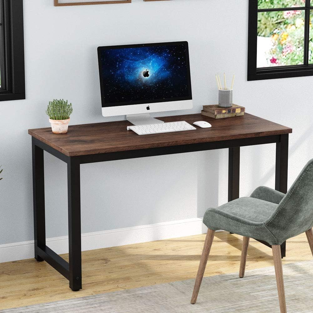 Tribesigns Modern Computer Desk, 63 inch Large Office Desk Computer Table Study Writing Desk Workstation for Home Office, Black Metal Frame