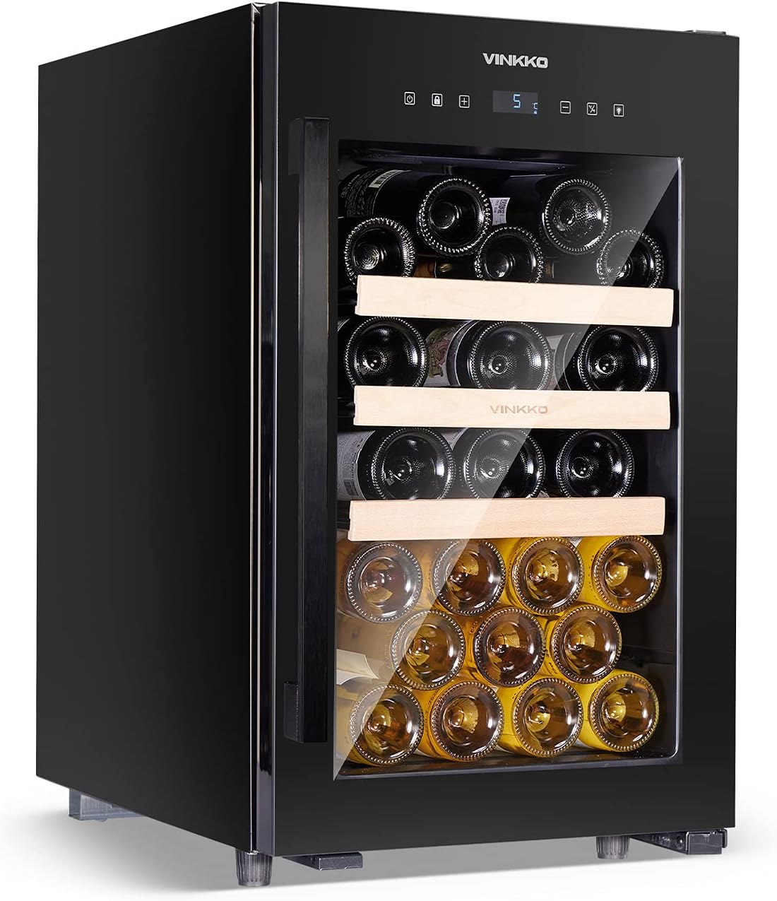 VINKKO Large Capacity Refrigerator Compressor Wine Cooler Freestanding Wine Cellar with Digital Temperature Control Panel and Tempered Glass Door Fridge (31Bottles-66L)