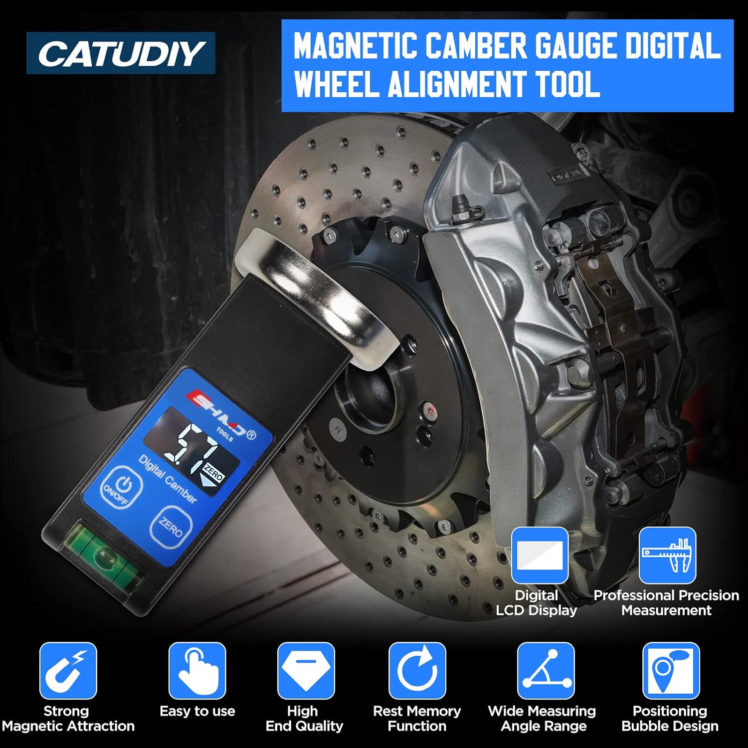 CATUDIY Universal Magnetic Camber Gauge Digital Wheel Alignment Tool with LCD Compatible for Car Bus Truck RV SUV Pack of 2