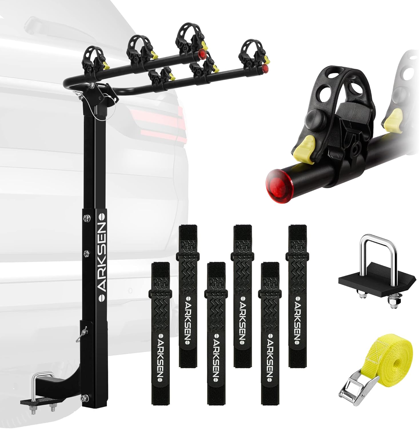 ARKSEN 3 Bike Rack, Heavy Duty Bicycle Carrier, Rear Hitch Mount with 2