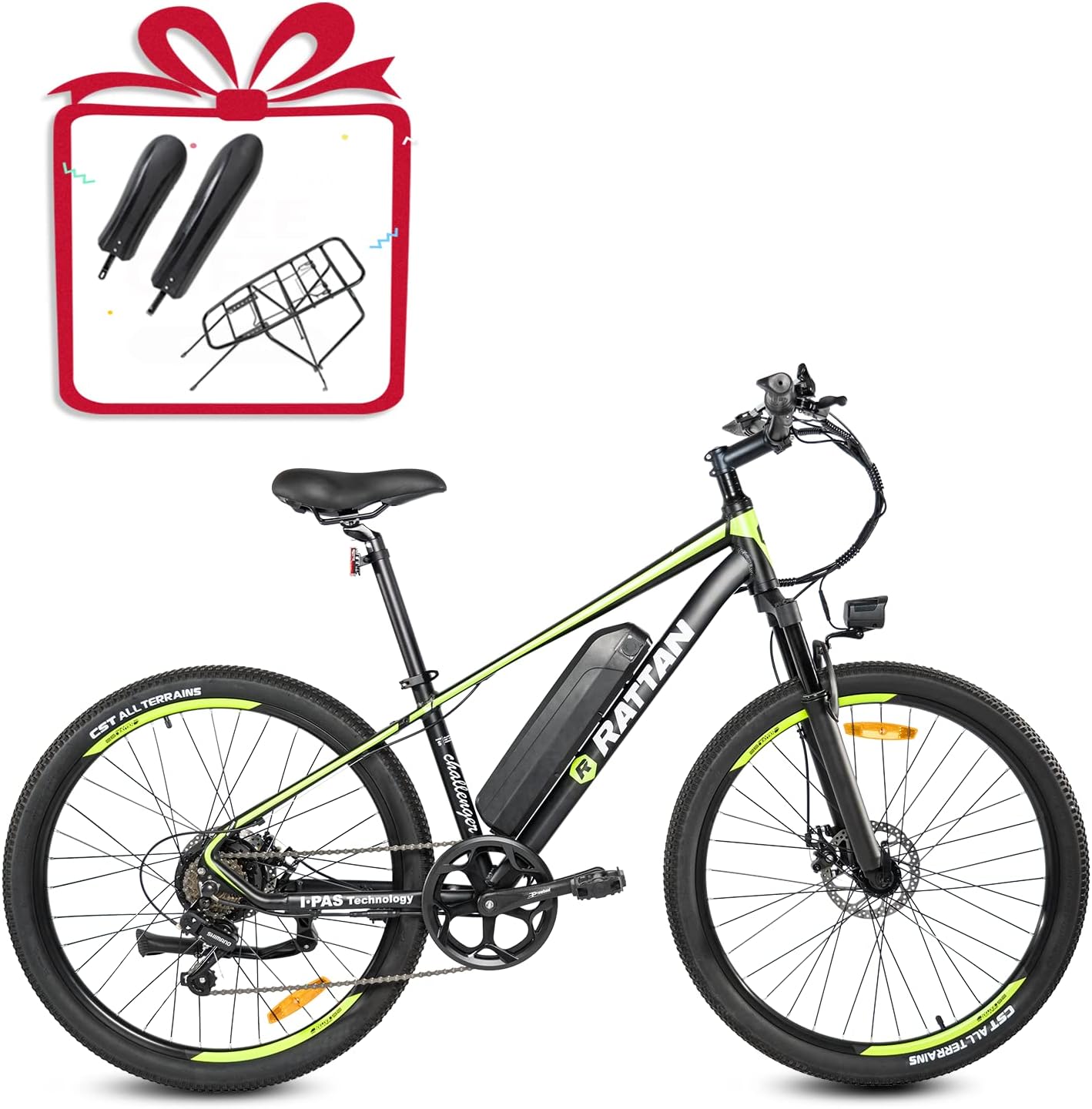 Rattan 500W/750W Electric Mountain Bike 27.5/26'' Fat Tire Electric Bike for Adult 48V 13AH Removable Lithium-ion Battery Fat Tire Beach Snow Ebike Shimano 7-Speed Gear
