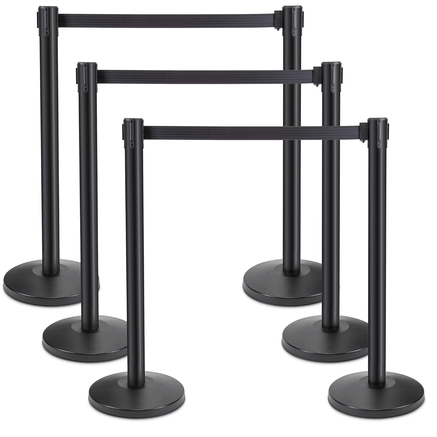 Jumbl Stanchions with 8.5 Foot Retractable Belt, Sturdy Post Barriers, Heavy Duty Steel Weighted Base, Safety Lock, Easy Assembly for Crowd Control, Lines & Queues (6-Pack)