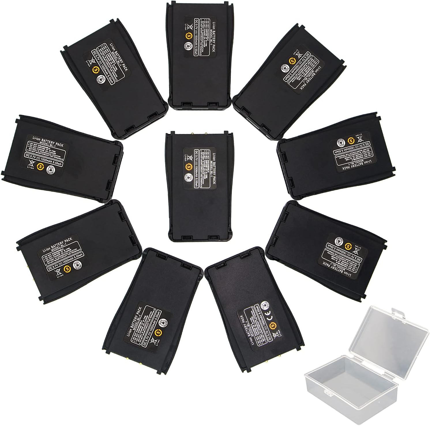 Walkie Talkie Battery Pack Replacement with Case for Baofeng BF-888S, Arcshell AR-5, Pxton PX-888S Walkie Talkies - Rechargeable 1500 mAh Li-ion Batteries (10 Pack) Pack of 2