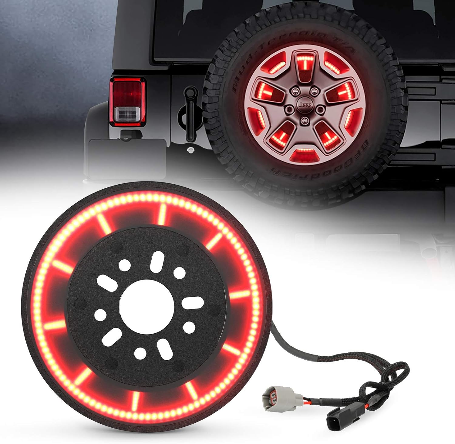 SUPAREE Plug & Play Spare Tire Brake Light T- Style Wheel Light 3rd Third Brake Light Compatible with Jeep Wrangler 2007-2017 JK JKU YJ TJ,Red Light Pack of 2