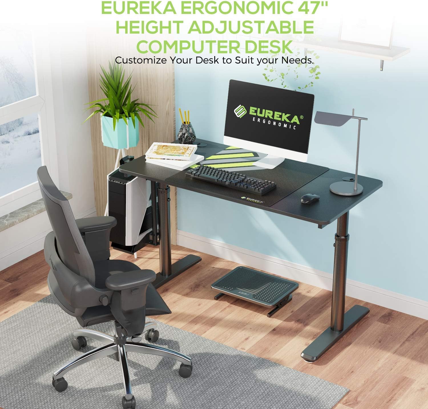 Eureka Ergonomic 47x23 Inch Computer Desk, Height Adjutable Office Desk with Free Mouse Pad, Computer Workstation for Gaming/Working,Heavy Duty, Spacious