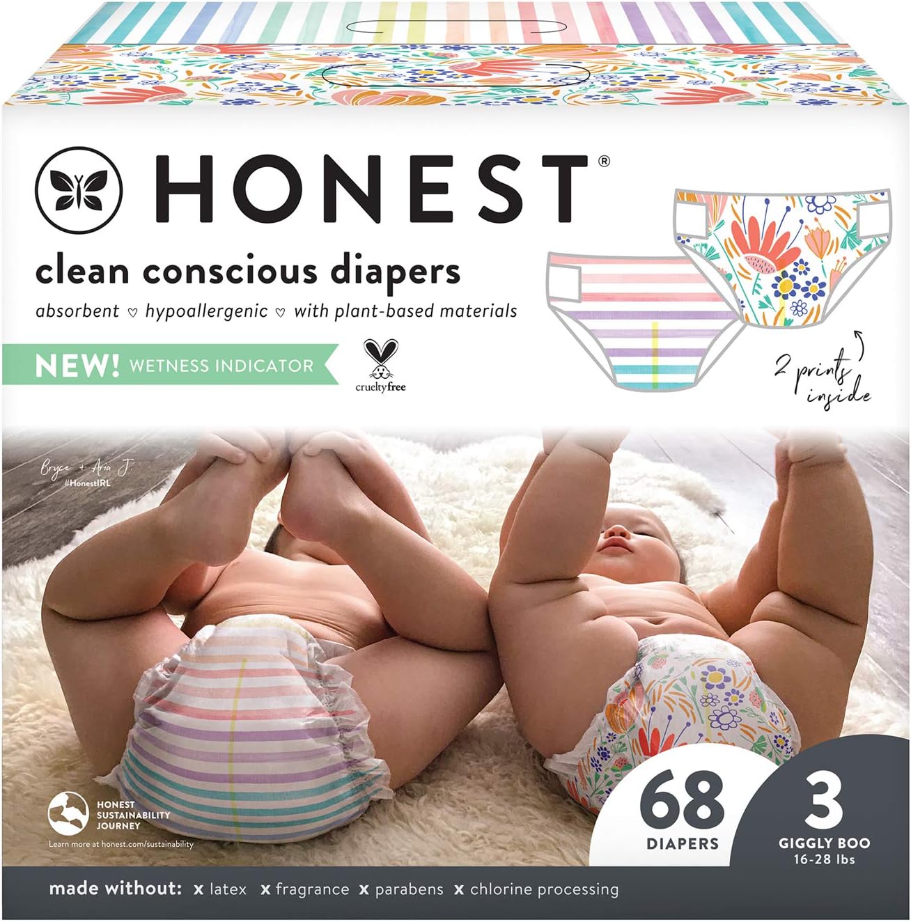 The Honest Company - Super Club Box, Clean Conscious Diapers, Classic Stripes + Feeling Nauti, Size 3, 136 Count (Packaging May Vary) Pack of 2