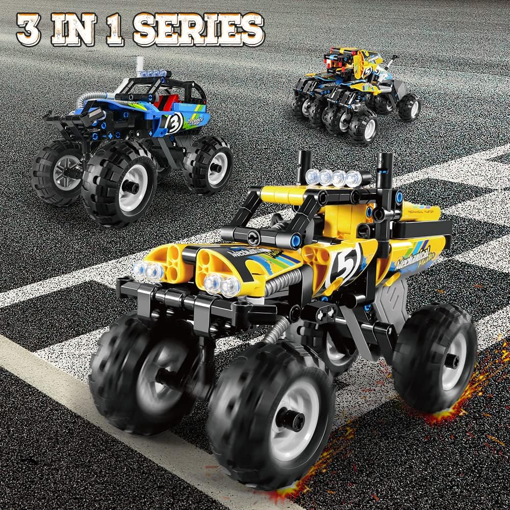 VATOS Building Toys for Kids - Pull-Back Monster Truck Building Block Kit | 3 in 1 Technic Off-Road Vehicle Toy 392 Pieces Race Car Set STEM Building Bricks Construction Toy Gifts for Boys Girls 6-12
