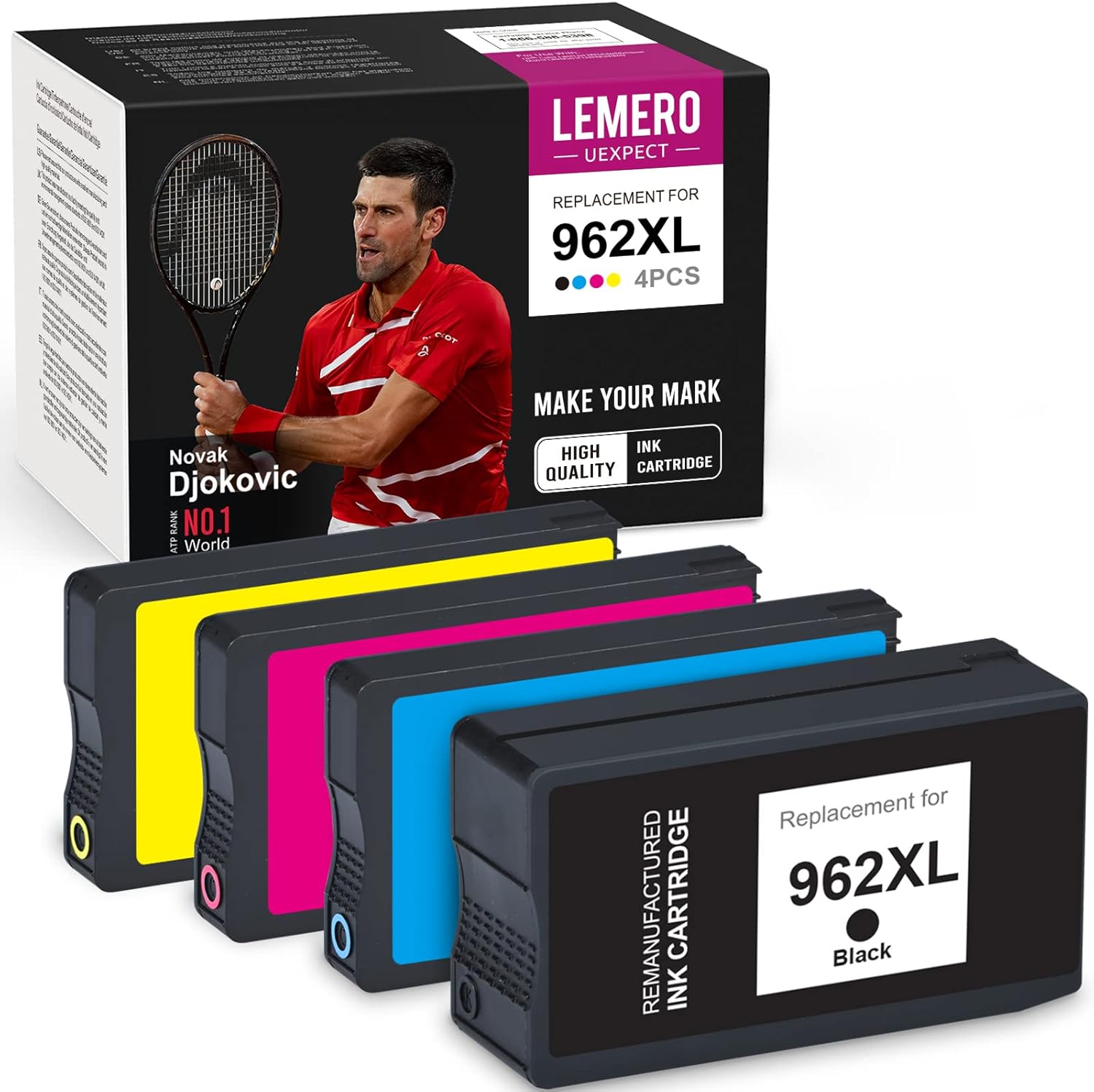 LemeroUexpect Remanufactured Ink Cartridge Replacement for HP 962 XL 962XL Combo Pack for OfficeJet Pro 9015 9015e 9010 9025 9025e 9020 9018 9012 9028 Printer (Black Cyan Magenta Yellow, 4-Pack) Pack of 2