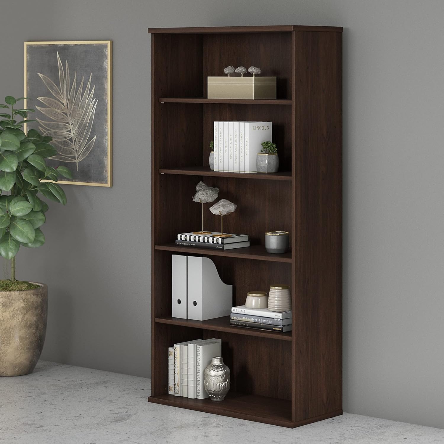 Bush Business Furniture Studio C Tall 5 Shelf Bookcase, Black Walnut