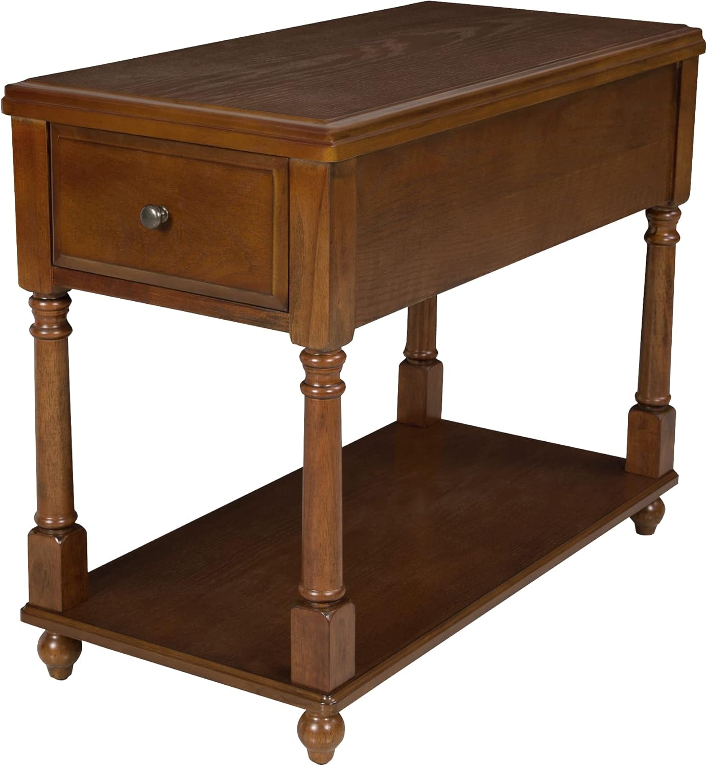 Solid Wood Narrow End Table with Drawer, Sofa Side Table with Storage Shelves, Slim Nightstand,Telephone for Small Spaces, Living Room, Bedroom, Easy Assembly Walnut BBJ004DWA