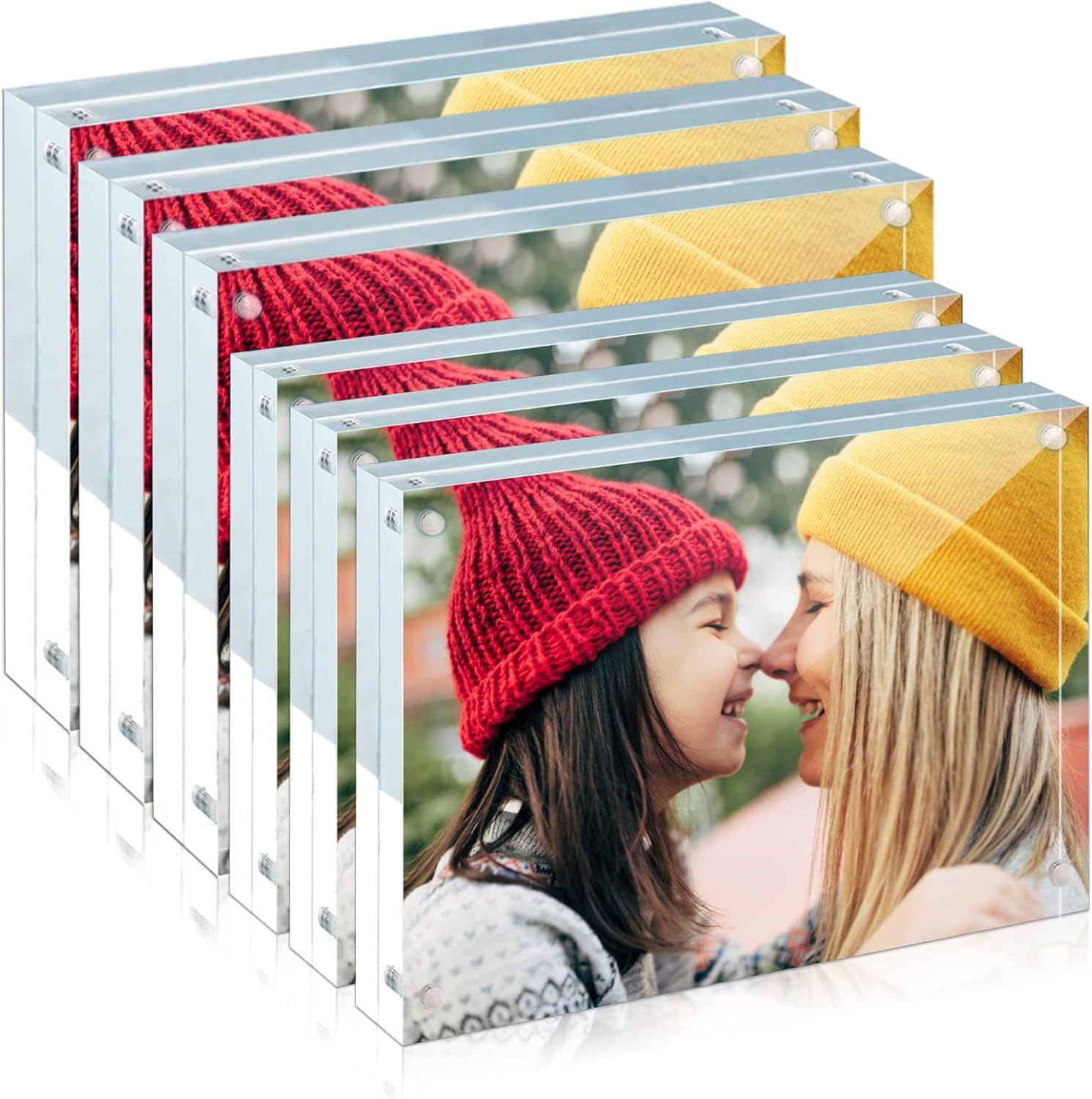 6 Pack acrylic frame, 5x7&4x6 two size combinations, 20% thicker,20-24mm thick frameless,clear frame double-sided , magnetic frame, free standing desktop display stand acrylic frame (6 Pack) Pack of 2