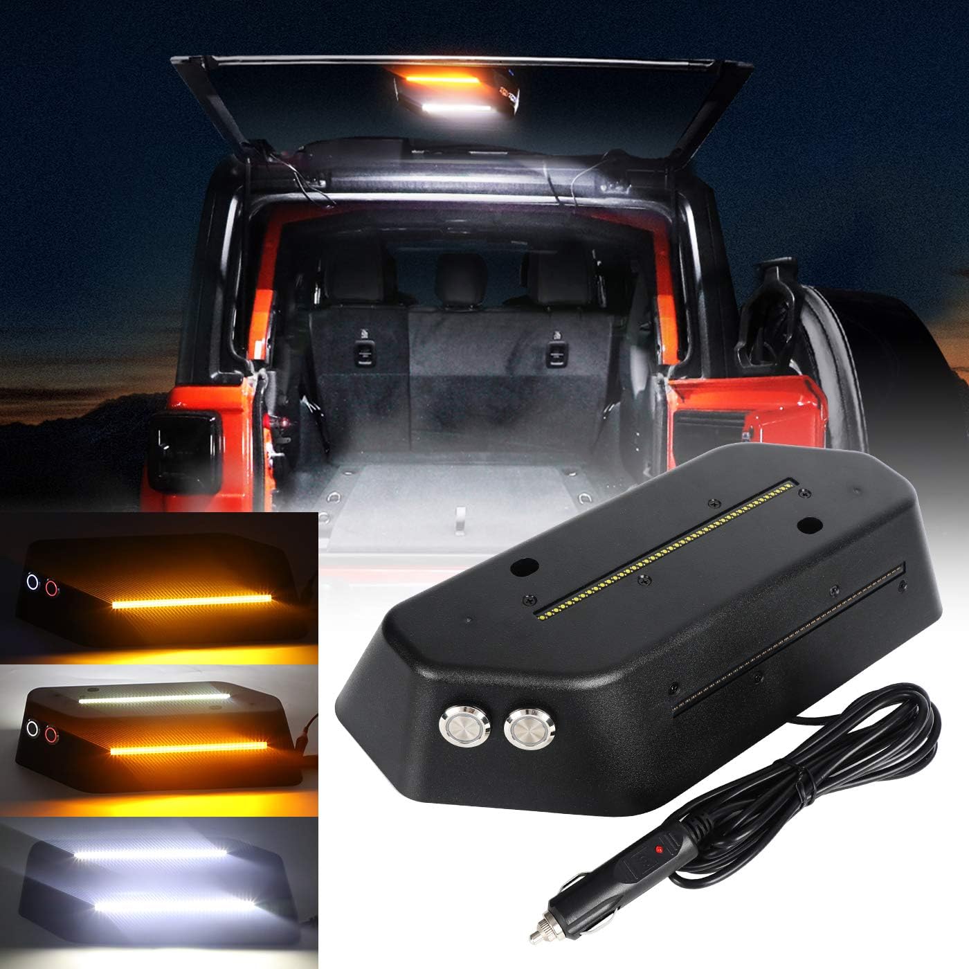 COWONE LED Trunk Light Rear Glass Lift Gate Dome Light Compatible with Jeep Wrangler JL JLU 2018-2021 LED Cargo Light with White/Amber Warning Light for Camping Fishing Outdoor Activities
