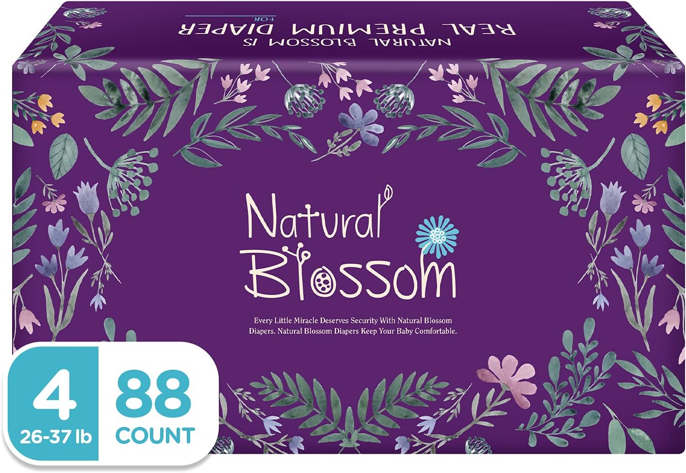Natural Blossom Super Soft Hypoallergenic Ultra-Slim Diaper for Sensitive Skin, Size 4 (26-37 lbs) 88 Diapers (22ea*4packs) Pack of 2