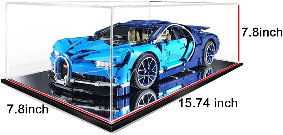 Acrylic Box with Black Acrylic Base,Self-Assembly Acrylic Display Case with lid,Dustproof Showcase,Cube Countertop Box,Display cases for collectibles,Acrylic boxes for Figures display(15.7x8x8 inch) Pack of 2