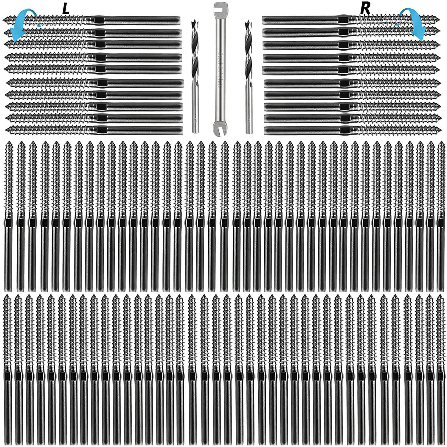 Steel DN Mate 100 Packs T316 Stainless Steel Right&Left Handed Thread Swage Lag Screws for Wood Post of 1/8