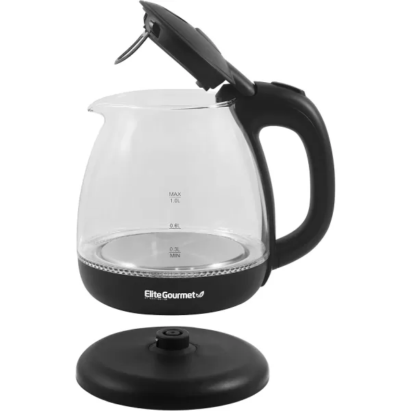 Coffee & Tea Kettles EKT1001 Electric 1.0L BPA-Free 1100W Glass Kettle Cordless 360&deg; Base, Stylish Blue LED Interior, Handy Auto Shut-Off Function &ndash; Quickly Boil Water For Tea & More, Black(Glass)