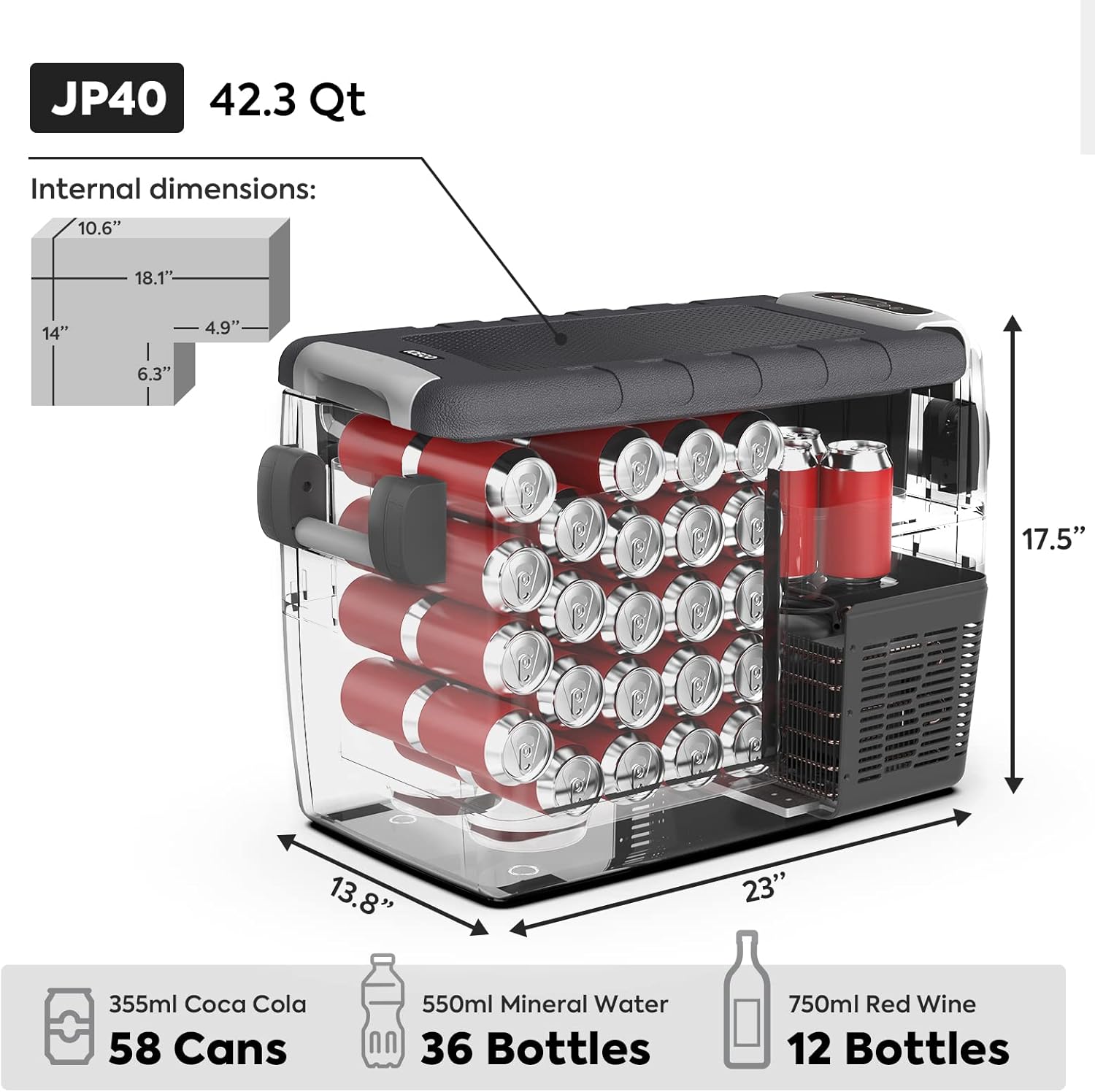 ICECO JP40 Portable Refrigerator Fridge Freezer, 12V Cooler Refrigerator, 40 Liters Compact Refrigerator with Secop Compressor, for Car & Home Use, 0℉～50℉, DC 12/24V, AC 110/240V