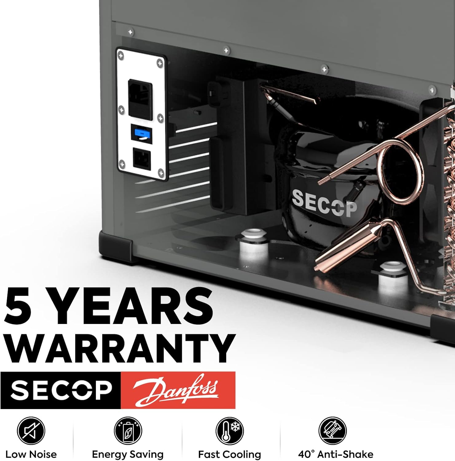 ICECO VL45 Portable Refrigerator with SECOP Compressor, 45Liters Platinum Compact Refrigerator, DC 12/24V, AC 110-240V, 0℉ to 50℉, Home & Car Use (without Insulated Cover)