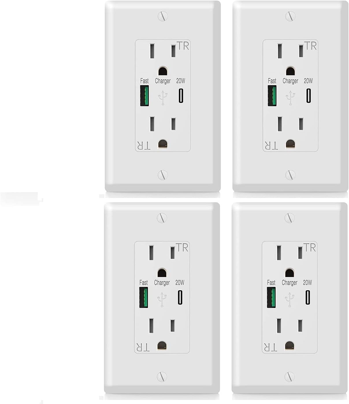 20W QC 3.0 PD 3.0 USB C Outlet, AUWEOYEN USB Outlet Type A & Type C USB Wall Outlet 15A/125V TR Receptacle Smart High Speed USB Wall Charger Socket Electrical Outlet, ETL Listed (2, White)