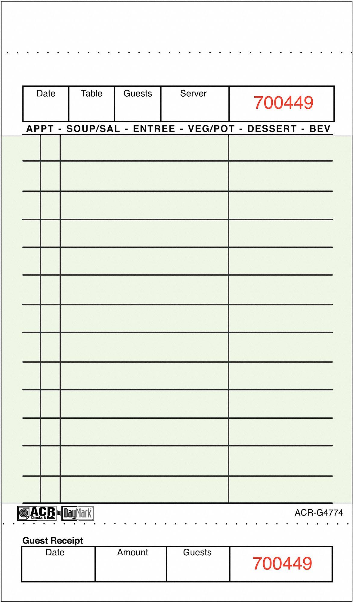 Guest Check Board,1 Part,Green,PK40 DayMark ACR-G4774