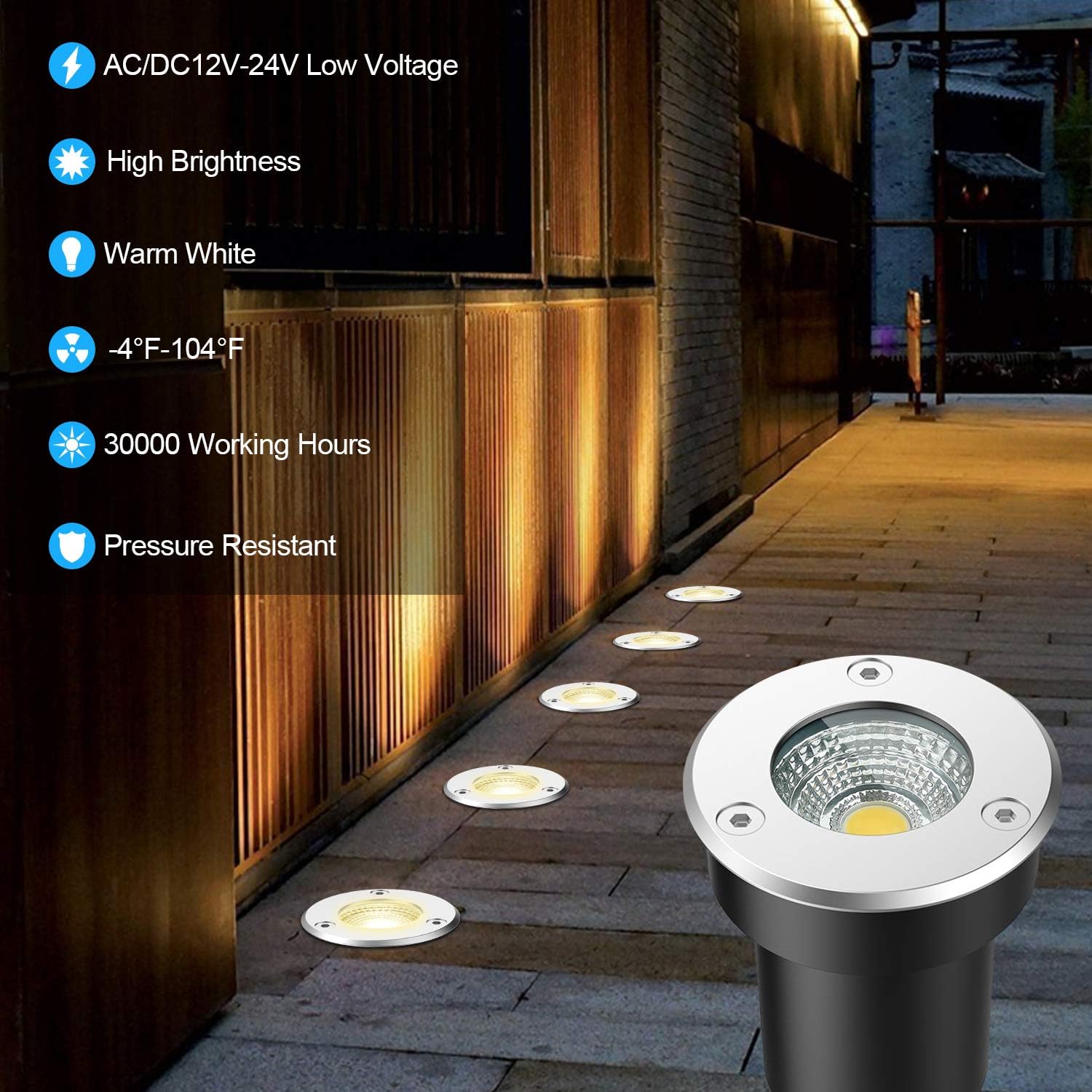 LEDVIE LED Landscape Lights, 12 Pack 7W LED Ground Lights with 24 Connectors Low Voltage In Ground Well Lights Pathway Lights Warm White, Waterproof Landscape Lighting for Driveway, Deck, Step, Garden